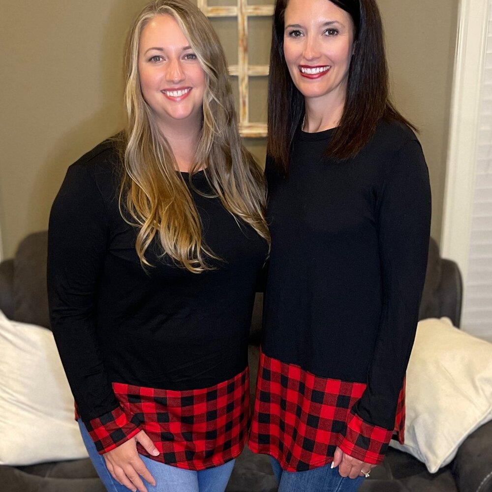 Long Sleeve Round Neck Plaid Detail Top